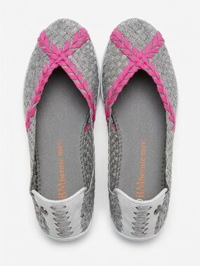 Pink-Trim Grey Woven Ballet Flat-new